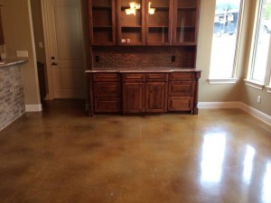 Concrete floor stained with malay tan and cola